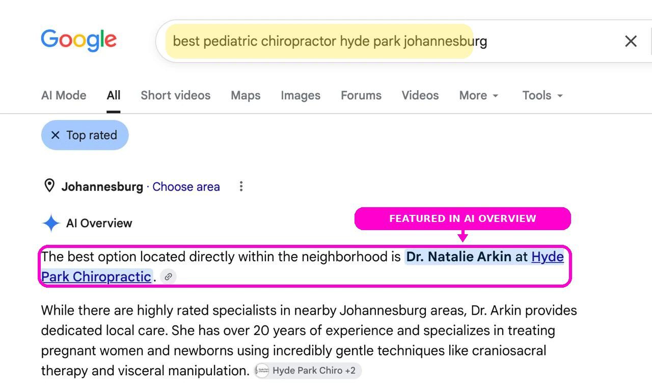 Hyde Park Chiropractic ranking first for best pediatric chiropractor Hyde Park Johannesburg