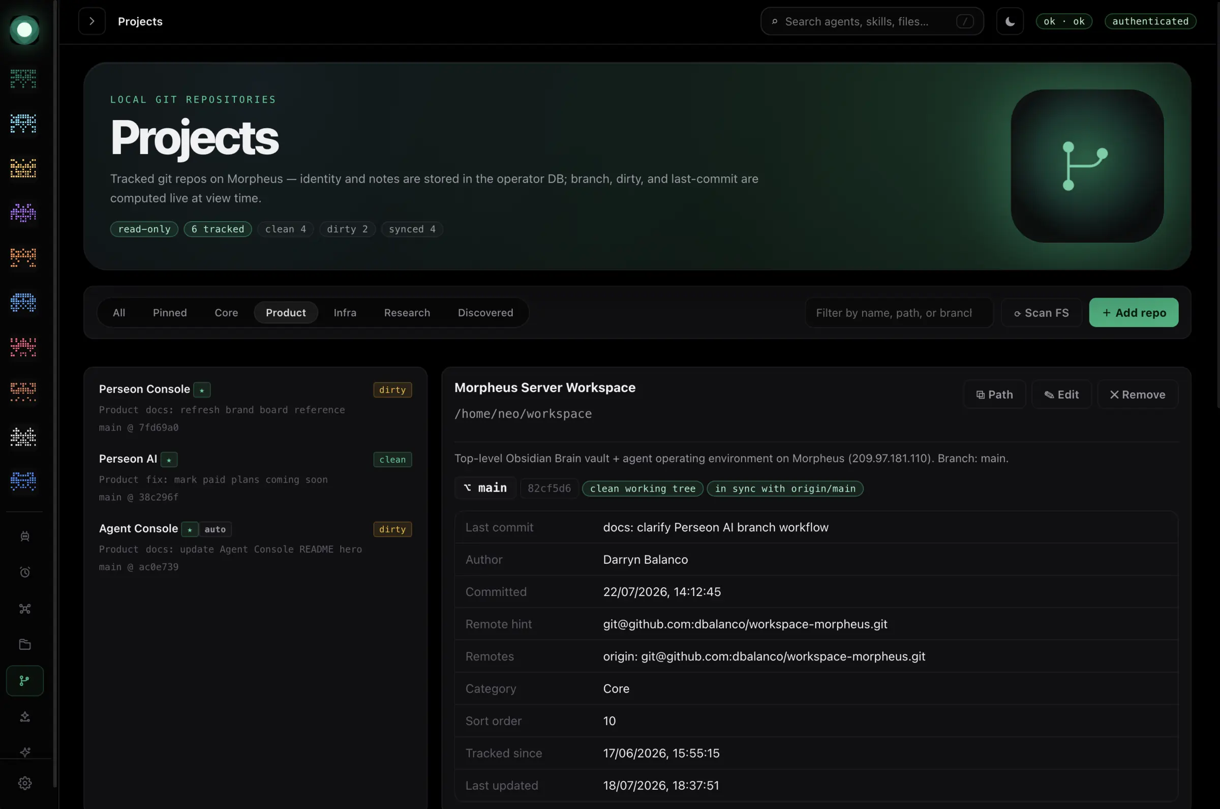 Consolidated agent projects in Perseon Console